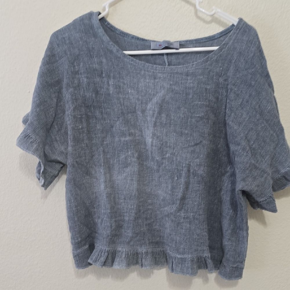 Tina Stephens Blue/gray  Linen/cotton  Crop Top‎ S